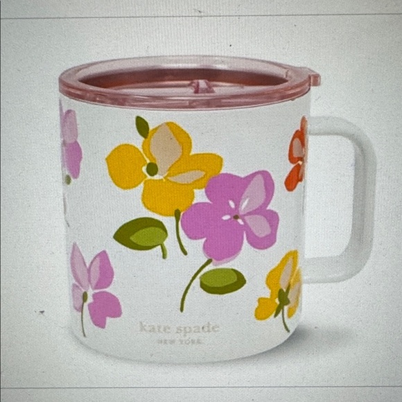 Kate Spade White Mug with Lid and Floral Design - Picture 1 of 5